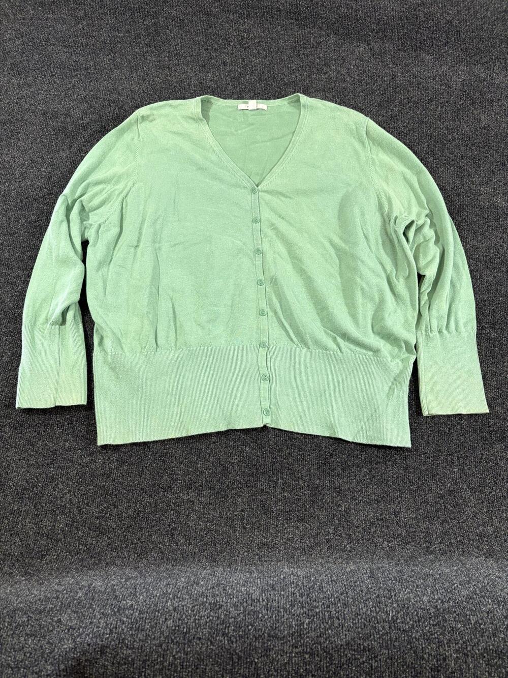 Merona Cardigan Womens 3X Green V Neck Button Front Long Sleeve Knit Lightweight